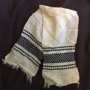 Vintage White and black stripe woven wool scarf